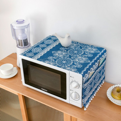 Huse pentru cuptor cu microunde, lenjerie de bumbac, geantă de depozitare cu trandafir negru, buzunare duble, huse pentru praf, hota pentru cuptor cu microunde, accesorii pentru bucătărie