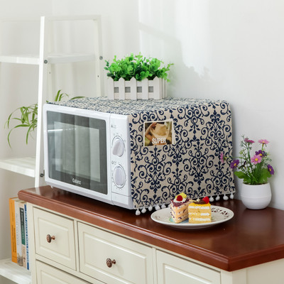 Huse pentru cuptor cu microunde, lenjerie de bumbac, geantă de depozitare cu trandafir negru, buzunare duble, huse pentru praf, hota pentru cuptor cu microunde, accesorii pentru bucătărie