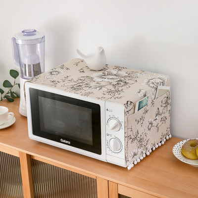 Huse pentru cuptor cu microunde, lenjerie de bumbac, geantă de depozitare cu trandafir negru, buzunare duble, huse pentru praf, hota pentru cuptor cu microunde, accesorii pentru bucătărie