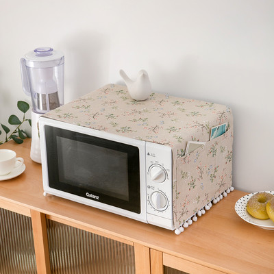 Huse pentru cuptor cu microunde, lenjerie de bumbac, geantă de depozitare cu trandafir negru, buzunare duble, huse pentru praf, hota pentru cuptor cu microunde, accesorii pentru bucătărie