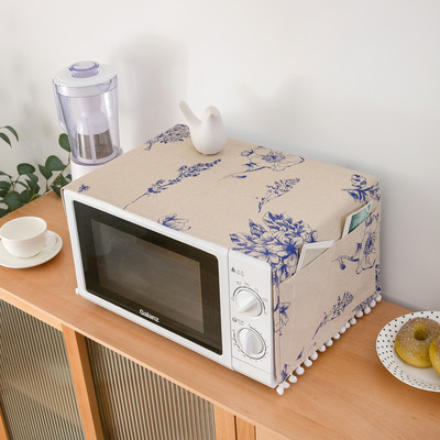 Huse pentru cuptor cu microunde, lenjerie de bumbac, geantă de depozitare cu trandafir negru, buzunare duble, huse pentru praf, hota pentru cuptor cu microunde, accesorii pentru bucătărie