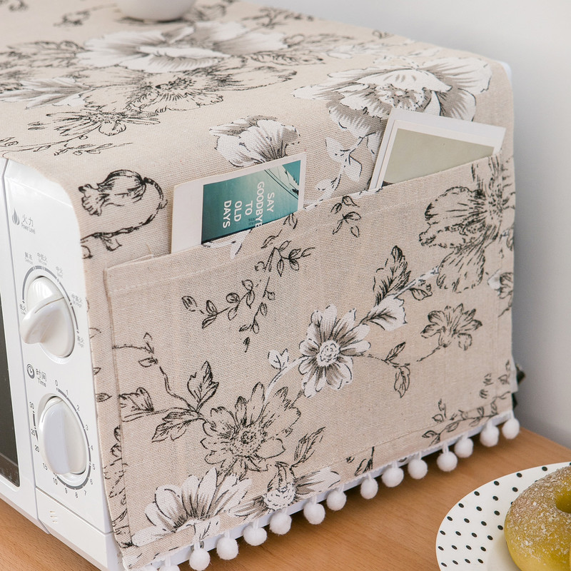 Mikroviļņu cepeškrāsns pārsegi Kokvilnas lina melno rožu uzglabāšanas soma Dubultās kabatas Putekļu pārsegi Mikroviļņu krāsns nosūcējs Virtuves piederumi