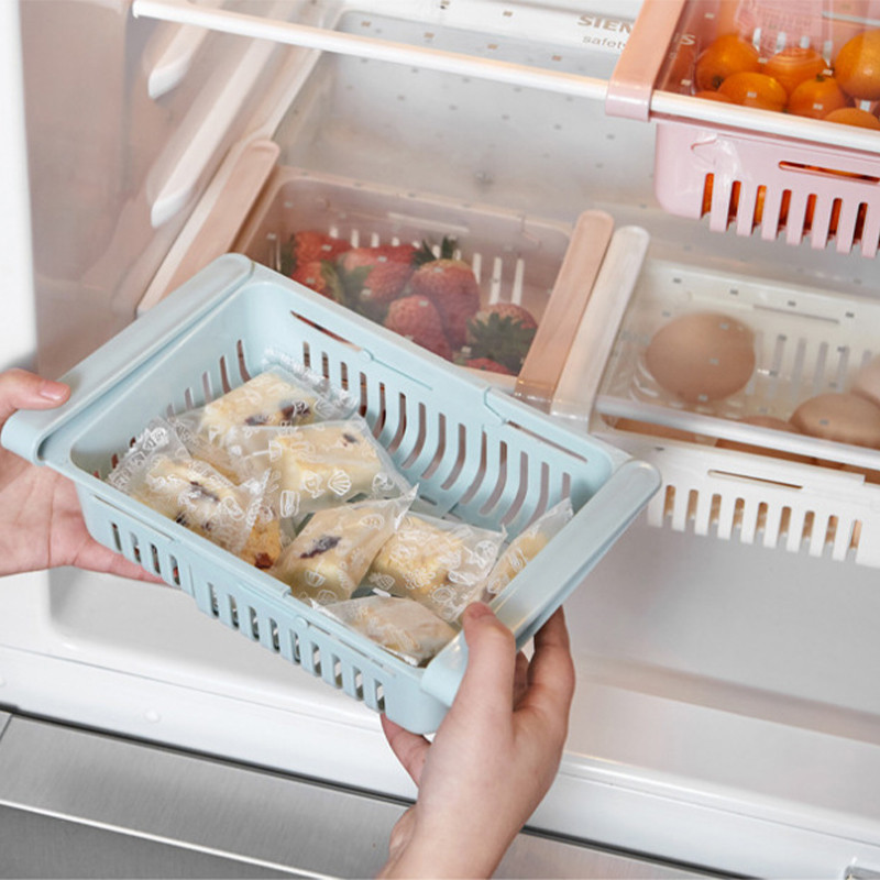 Virtuves organizators Ledusskapja glabāšanas atvilktņu kaste Izvelkamais ledusskapja plaukts Mājas uzglabāšanas futrālis Plastmasas skapja plaukta grozs