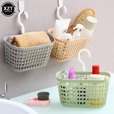 Plastic Sundries Hanging Draining Basket Storage Sink Storage Bag Sink Holder Soap Holder with Hook Kitchen Bathroom Organizer