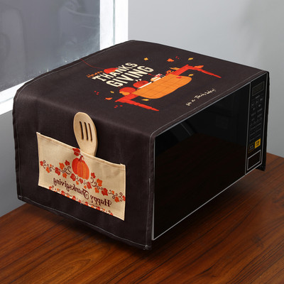 Ημέρα των Ευχαριστιών Γεωμετρικά καρό λινό καλύμματα σκόνης για φούρνο μικροκυμάτων Φθινοπωρινή συγκομιδή Maple Pumpkin Print Dust Protector