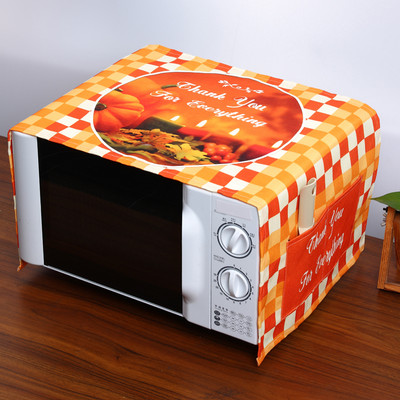 Ημέρα των Ευχαριστιών Γεωμετρικά καρό λινό καλύμματα σκόνης για φούρνο μικροκυμάτων Φθινοπωρινή συγκομιδή Maple Pumpkin Print Dust Protector