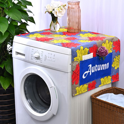 Ημέρα των Ευχαριστιών Γεωμετρικά καρό λινό καλύμματα σκόνης για φούρνο μικροκυμάτων Φθινοπωρινή συγκομιδή Maple Pumpkin Print Dust Protector