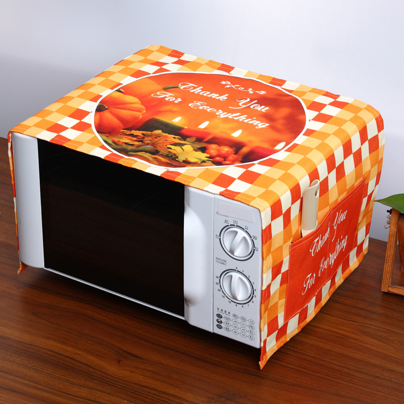 Ημέρα των Ευχαριστιών Γεωμετρικά καρό λινό καλύμματα σκόνης για φούρνο μικροκυμάτων Φθινοπωρινή συγκομιδή Maple Pumpkin Print Dust Protector