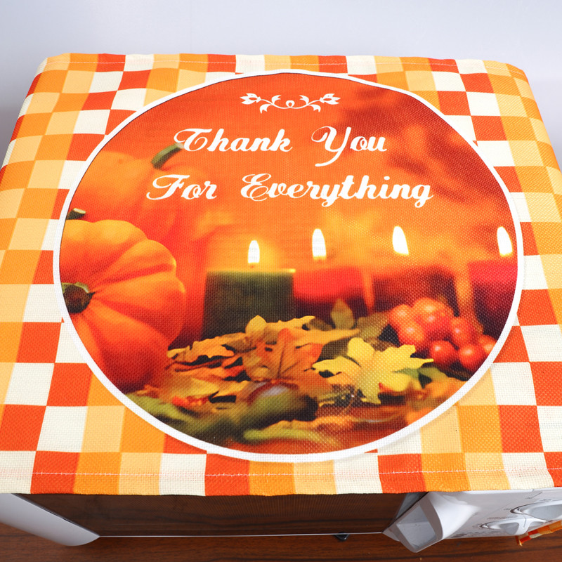 Ημέρα των Ευχαριστιών Γεωμετρικά καρό λινό καλύμματα σκόνης για φούρνο μικροκυμάτων Φθινοπωρινή συγκομιδή Maple Pumpkin Print Dust Protector