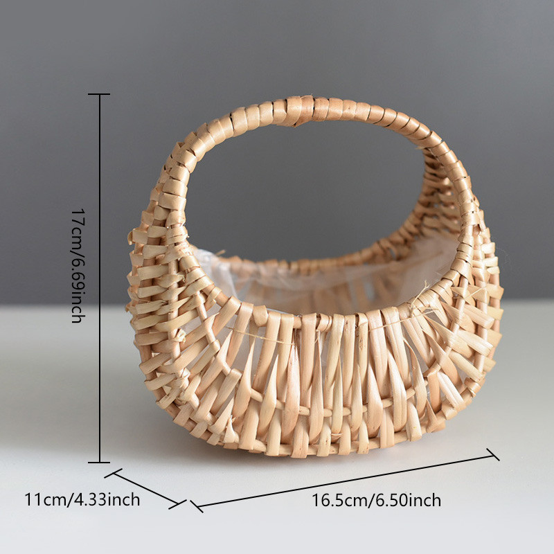 Mazs ziedu grozs Vītola rotangpalmas austs grozs Pīts pusmēness glabātuve ar rokturi, rokām darināts piknika konteiners, izturīga meitene