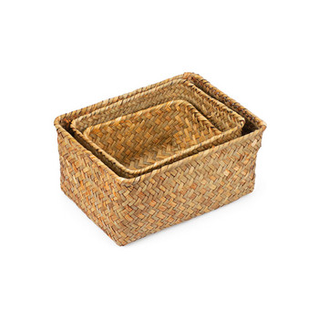 Правоъгълна ръчно тъкана кошница за съхранение от естествена морска трева Кошчета за домашен органайзер Екологична кошница за дрехи Кошница за пикник с плодове