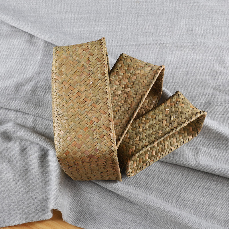 Ορθογώνιο χειροποίητο φυσικό ψάθινο καλάθι αποθήκευσης θαλάσσιου χόρτου Κάδοι οργάνωσης σπιτιού Φιλικά προς το περιβάλλον ρούχα Καλάθι για πικνίκ με φρούτα