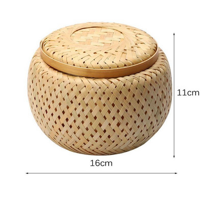 Ar rokām darināts bambusa auduma divslāņu mazs uzglabāšanas grozs ar vāku ar tēju pārtikas iepakojuma kastītes puķu pods