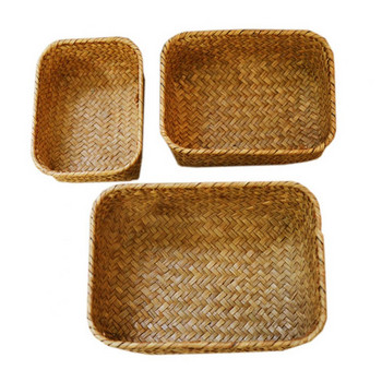 Тъкани кошници за съхранение от морска трева Сламена саксия Ратанова кошница Органайзер за бюро Кошница за пикник Кутия за съхранение на плодове Контейнер за съхранение на козметика