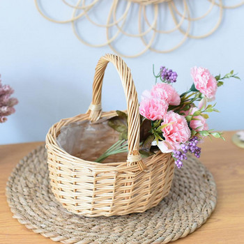 Красива кошница за цветя Дизайн на дръжка Ратанова сватба Момиче Кошница за цветя Кошница за съхранение Контейнер за кошница