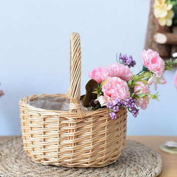 Красива кошница за цветя Дизайн на дръжка Ратанова сватба Момиче Кошница за цветя Кошница за съхранение Контейнер за кошница