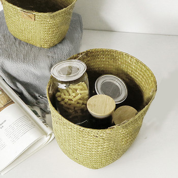 Ръчно тъкана кошница за съхранение в скандинавски стил Саксия за цветя Ратанова кошница за плодове Контейнер за саксия за растения Сгъваема кошница за пране от морска трева