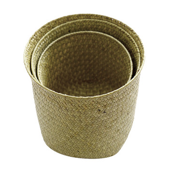 Ръчно тъкана кошница за съхранение в скандинавски стил Саксия за цветя Ратанова кошница за плодове Контейнер за саксия за растения Сгъваема кошница за пране от морска трева
