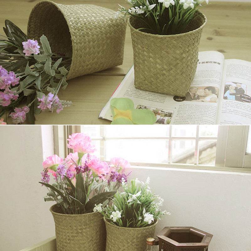 Ziemeļvalstu stila ar rokām austs glabāšanas grozs puķu pods, augļu rotangpalmas grozs augu poda trauks, saliekams jūraszāles veļas grozs