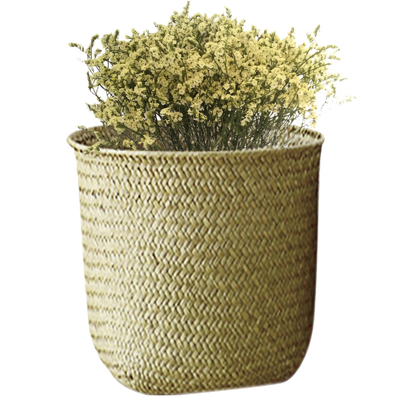 Ziemeļvalstu stila ar rokām austs glabāšanas grozs puķu pods, augļu rotangpalmas grozs augu poda trauks, saliekams jūraszāles veļas grozs