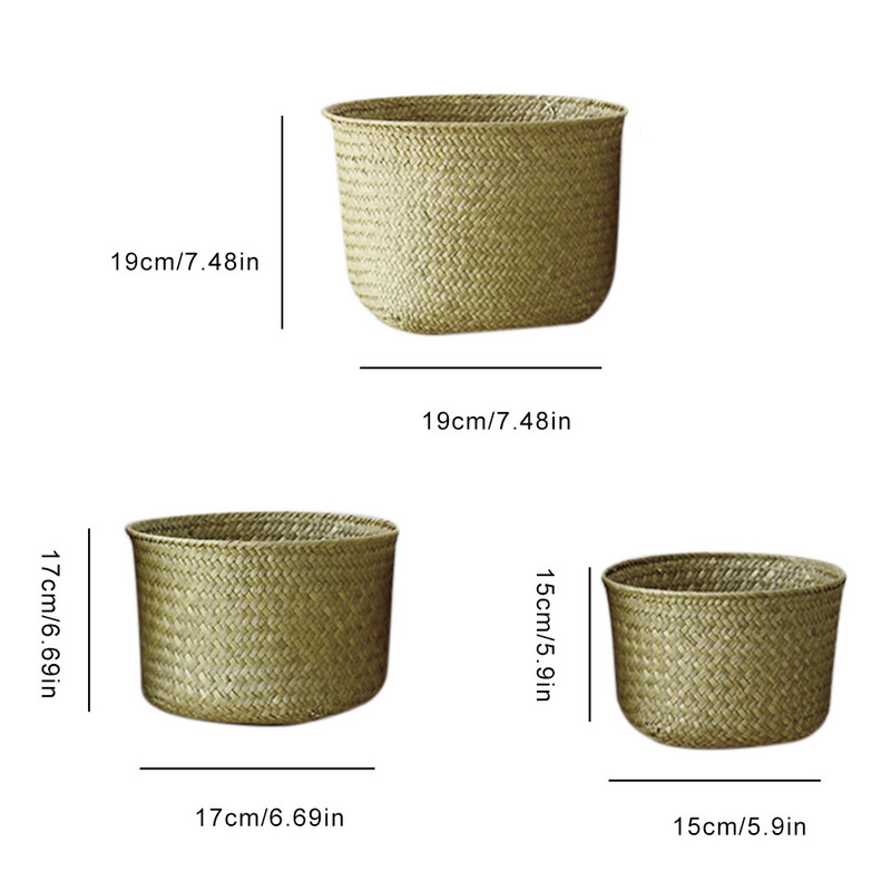 Ziemeļvalstu stila ar rokām austs glabāšanas grozs puķu pods, augļu rotangpalmas grozs augu poda trauks, saliekams jūraszāles veļas grozs