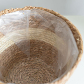 Северна ръчно изработена кошница за съхранение от слама Вътрешна външна саксия Контейнер за растения Домашна всекидневна Декорация на спалня