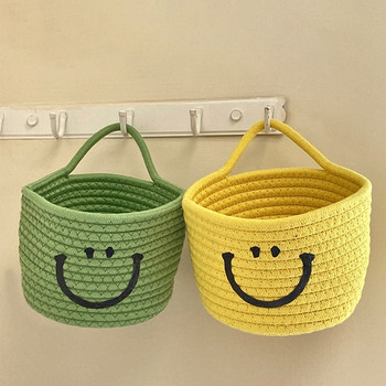Ръчно плетена кошница за съхранение Симпатична усмивка Кошници за окачване на стена Козметични играчки Разни Органайзер Памучно въже Настолен контейнер за закуски