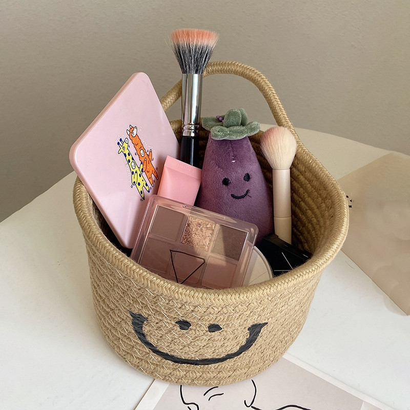 Ar rokām austs uzglabāšanas grozs Mīlīgs smaidiņš pie sienas piekarināmi grozi Kosmētikas rotaļlietas Dažādi piederumi Organizators Kokvilnas virve galda uzkodu trauks