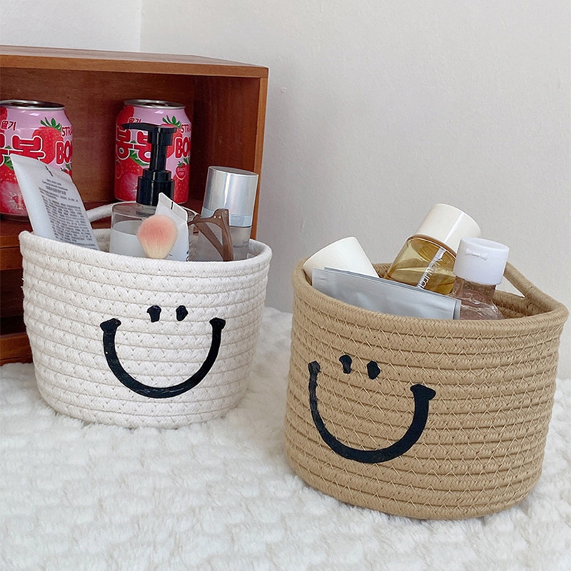 Ar rokām austs uzglabāšanas grozs Mīlīgs smaidiņš pie sienas piekarināmi grozi Kosmētikas rotaļlietas Dažādi piederumi Organizators Kokvilnas virve galda uzkodu trauks