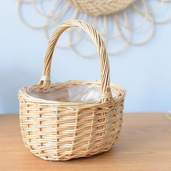 Καλάθι αποθήκευσης Όμορφη λαβή Σχεδιασμός Rattan Flower Basket Basket Container Wedding Girl