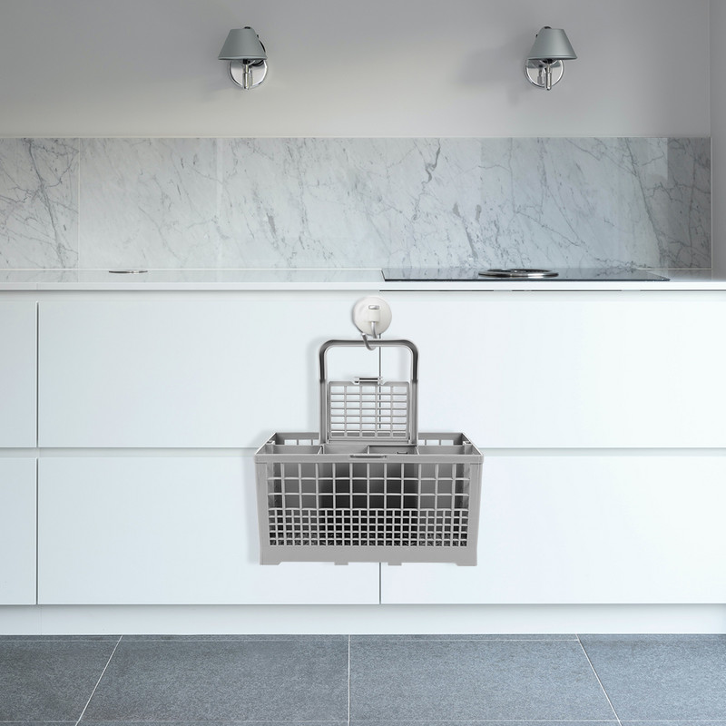 Universālā trauku mazgājamās mašīnas galda piederumu grozs Sudraba trauku maiņas groza piederumu uzglabāšanas kaste kanalizācijas ūdenim virtuves mājsaimniecībai (pelēka)