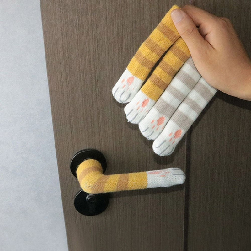 4PCS Sigurnosna zaštita za bebe Mačja kandža protiv sudara Topla pletena zaštita za kvake na vratima Navlaka za kvake