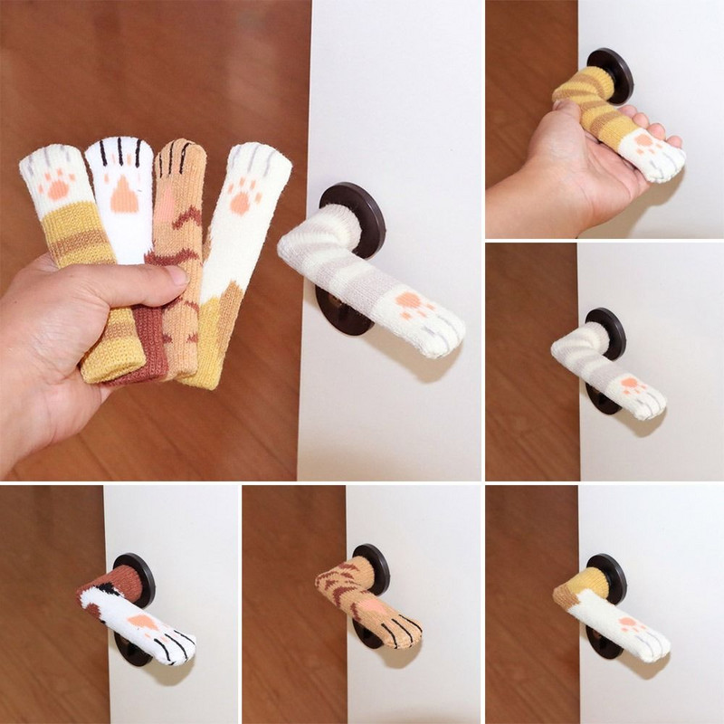 4PCS Sigurnosna zaštita za bebe Mačja kandža protiv sudara Topla pletena zaštita za kvake na vratima Navlaka za kvake