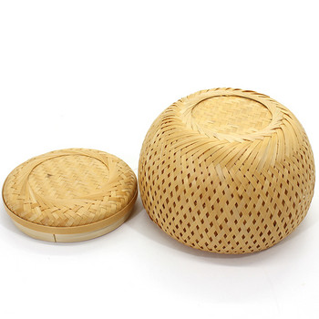 Ръчно тъкана тръбна малка бамбукова кошница Бамбукова кутия за закуски с капак Чай Съхранение на яйца Тъкана кошница Бамбукови занаяти
