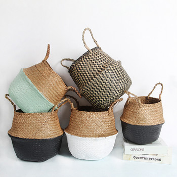 14 цвята Panier Osier Сгъваема ръчно изработена кошница за съхранение Плетен ратан Морска трева Слама Саксия Кошница за пране Cestas Mimbre
