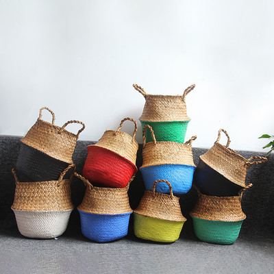 14 цвята Panier Osier Сгъваема ръчно изработена кошница за съхранение Плетен ратан Морска трева Слама Саксия Кошница за пране Cestas Mimbre