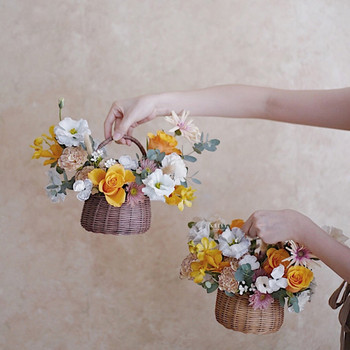 Αδιάβροχο υφαντό καλάθι λουλουδιών Καλάθι αποθήκευσης με λαβή Χειροποίητο Πολυλειτουργικό Τέλειο Ρατάν Δώρα για Διακόσμηση Γάμου στο Σπίτι
