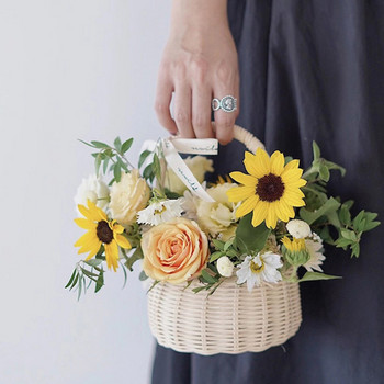 Водоустойчива плетена кошница за цветя Кошница за съхранение с дръжка Ръчно изработени многофункционални перфектни подаръци Ратан за домашен сватбен декор