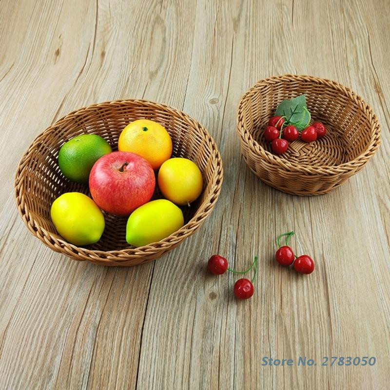 Coșuri rotunde de servire țesute din ratan imitație pentru pâine, fructe, legume, restaurant, afișare de masă, coș din ratan