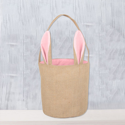 Džutas kompozītmateriāla apaļa dibena pārnēsājams trušu Lieldienu grozs Pārnēsājams auduma maisiņš Truša soma cilindrs dāvanu maisiņa uzglabāšanas konteiners