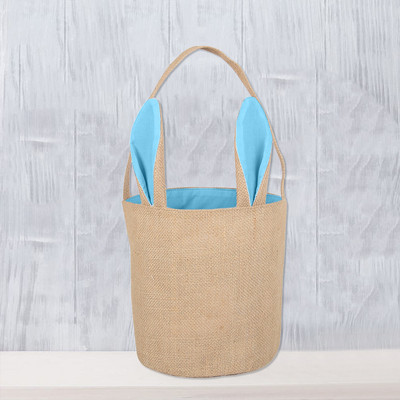 Džutas kompozītmateriāla apaļa dibena pārnēsājams trušu Lieldienu grozs Pārnēsājams auduma maisiņš Truša soma cilindrs dāvanu maisiņa uzglabāšanas konteiners