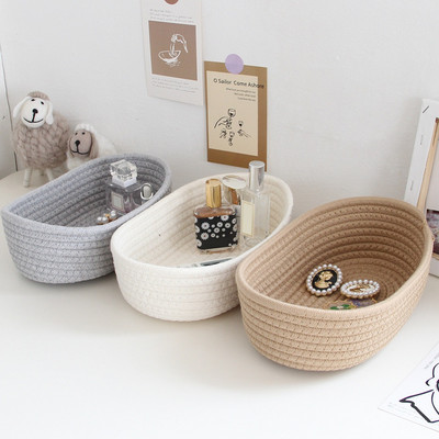 Hand Woven Storage Basket Kids Toys Desktop Organizer Sundries Storage Box Cotton Rope Woven Storage Baskets Cosmetic Containers