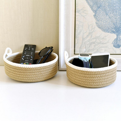 2x apaļi mazi austi grozi, dekoru komplekts aksesuāri virvju grozs bērnudārza uzkodām