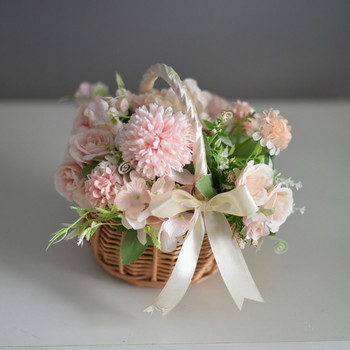 Υφαντό καλάθι με λουλούδια γάμου Ρατάν ύφανση ψάθινα καλάθια χειρός Ψάθινη γλάστρα με λουλούδια Καλάθι αποθήκευσης για πικνίκ για πάρτι στο σπίτι