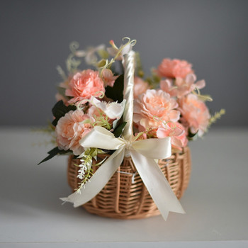 Υφαντό καλάθι με λουλούδια γάμου Ρατάν ύφανση ψάθινα καλάθια χειρός Ψάθινη γλάστρα με λουλούδια Καλάθι αποθήκευσης για πικνίκ για πάρτι στο σπίτι