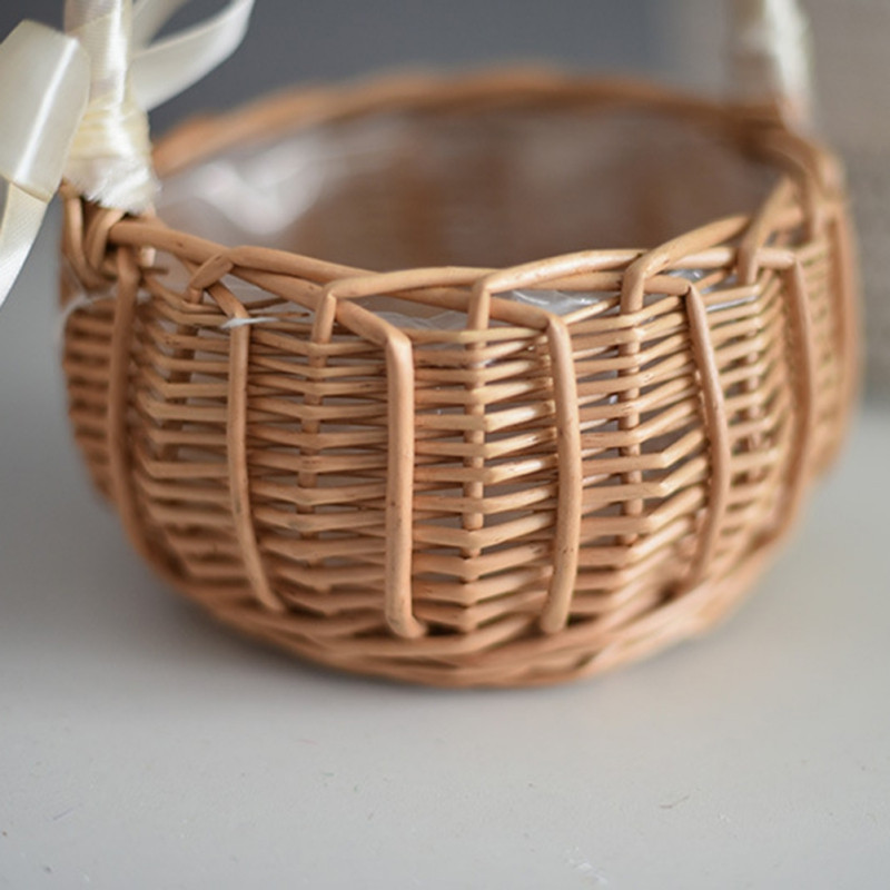 Υφαντό καλάθι με λουλούδια γάμου Ρατάν ύφανση ψάθινα καλάθια χειρός Ψάθινη γλάστρα με λουλούδια Καλάθι αποθήκευσης για πικνίκ για πάρτι στο σπίτι