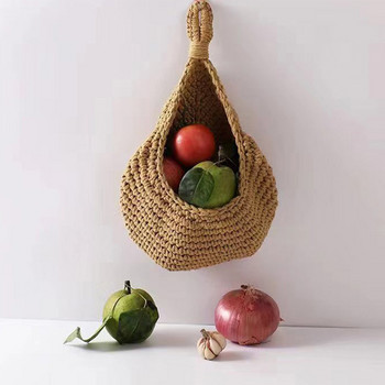 Естествена плетена кошница за зеленчуци и плодове Висяща на стена Кошница с плодове Кухненска маса Висяща на стена Кошница за съхранение Сух рафт