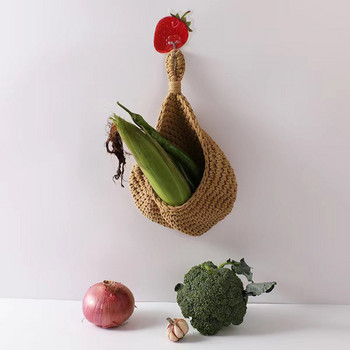 Φυσικό ψάθινο υφαντό καλάθι λαχανικών και φρούτων Επιτοίχιο καλάθι με φρούτα Καλάθι κουζίνας Επιτοίχιο καλάθι αποθήκευσης Ξηρό ράφι