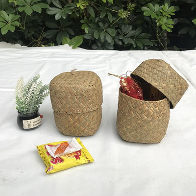 Ръчно изработена плетена кошница за съхранение Малка ратанова кутия за съхранение Държач за клечки Настолен органайзер Селска опаковка за сватбен подарък Кутия за бонбони
