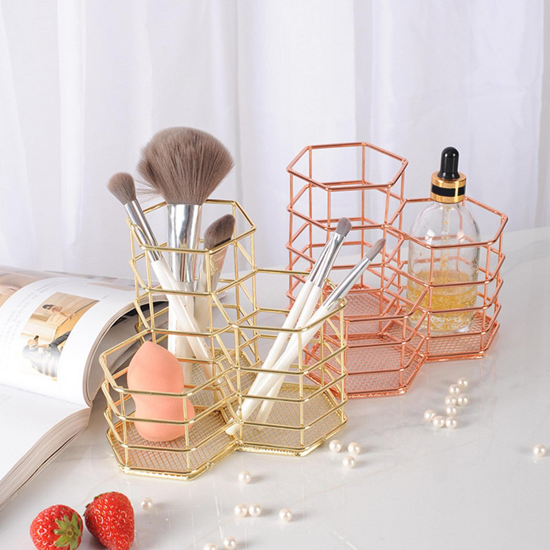 Üreges tárolókosár-tároló rekeszek Ecsettartó írószer-sminkekhez